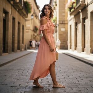 Charme U Ruffle Cold Shoulder High-Low Dress – Sz Small - hello wedding season!